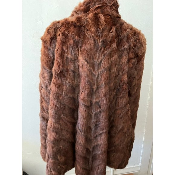 Vintage muskrat mink fox fur herringbone pattern soft brown cape overcoat - Picture 6 of 16